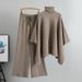 Women's Clothing Fashion Two Piece Suit For Women In Spring With High Collar Cape Knitted Sweater Wide Leg Pants Temperament Suit_ecoleips.com