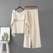Women's Off-Shoulder Knit Set European American Style Solid Color Summer Top Wide Leg Pants Two Piece Casual Elegant Outfit_ecoleips.com