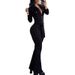 Women's Clothing elegant mesh sleeves V neck button pockets high waist lace up solid color slim jumpsuit_ecoleips.com