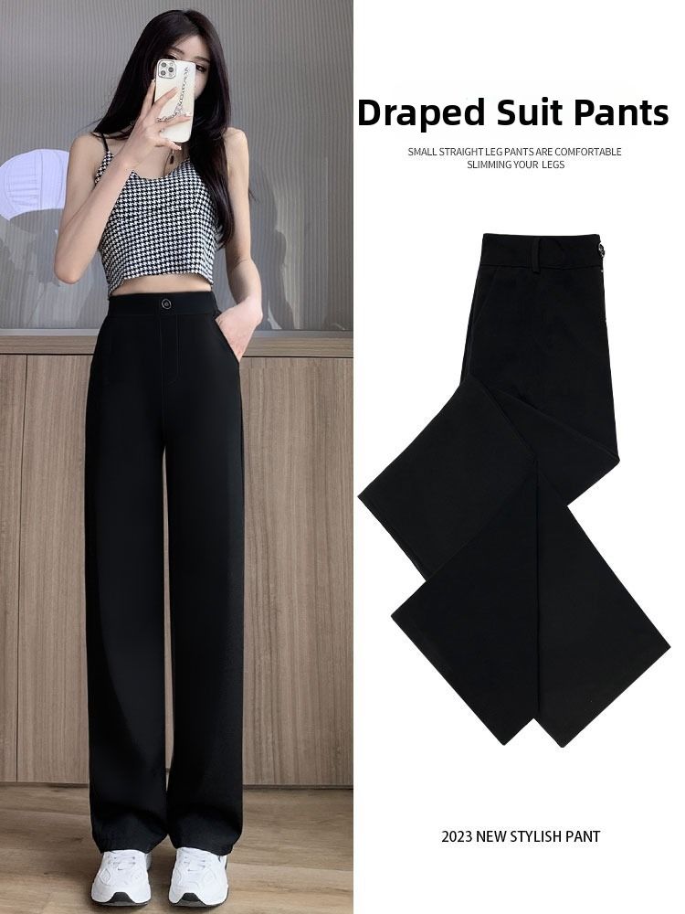 Women's Ice Silk Wide Leg Pants Slim Fit Straight Leg Dress Pants Casual Suit Pants Petite Thin Style Summer 2024_ecoleips.com