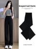 Women's Ice Silk Wide Leg Pants Slim Fit Straight Leg Dress Pants Casual Suit Pants Petite Thin Style Summer 2024_ecoleips.com
