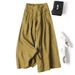 Women's Cotton Linen Wide Leg Pants And Skirts Loose Fit High Waist Slimming Cropped Semi Elastic Waist Bottoms_ecoleips.com