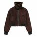 Women's Fleece-Lined High Neck Oversized Jacket - Casual Streetwear Coat With Zip Closure, Coffee Brown_ecoleips.com