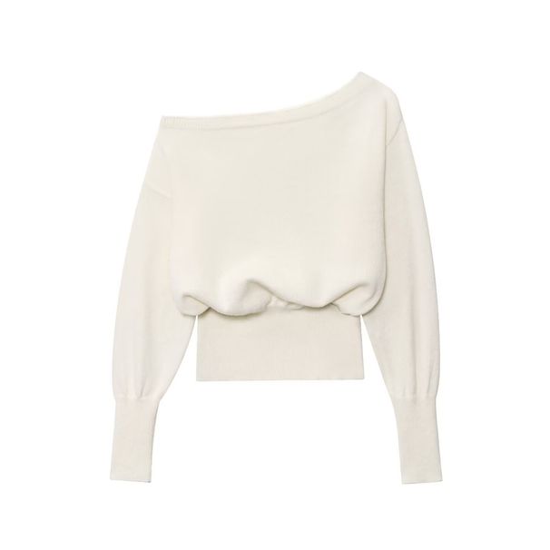 Women's Off-Shoulder Sweater – Elegant & Relaxed Pullover Top For Fall & Winter (S-L, Beige) Breathable & Lightweight_ecoleips.com