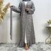Modest Abaya Dress/Muslim Dress Women Fashionable Women's Lace Cardigan Leaf Embroidery Sequins Muslim Fashion_ecoleips.com