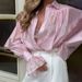 Cross-Border French Style Satin Lightweight Shirt European And American 2025 New High-End Women's Lantern Long Sleeve_ecoleips.com