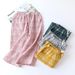 2026summer Couple 100% Cotton Crepe Cloth Shorts Multicolor Large Size Loose Plaid Men's Home Pants Cropped Pants Ladies Bottoms_ecoleips.com