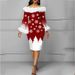 Women's Clothing Elegant Christmas-Themed Dress With Faux Fur Trim & Bell Sleeves – Festive Snowflake & Tree Patterns, High Waist, Bodycon Fit_ecoleips.com