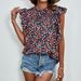 Women's Ruffled Collar, Puff Sleeves, Loose Casual Printed Top_ecoleips.com