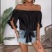 Women's Off-Shoulder Bell Sleeve Blouse With Bow Tie – Casual Loose Fit Top – Breathable Polyester Summer Fashion (White/Black)_ecoleips.com