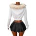 Petite Hooded Short Jacket Large Fur Collar Zip Up Solid Color Cropped Sexy Sweatshirt Autumn Winter Outerwear_ecoleips.com