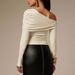 Voya Women's Asymmetric Single Shoulder Off Shoulder Pleated Long Sleeved T-shirt For Slim Fit And High-end One Shoulder Top_ecoleips.com
