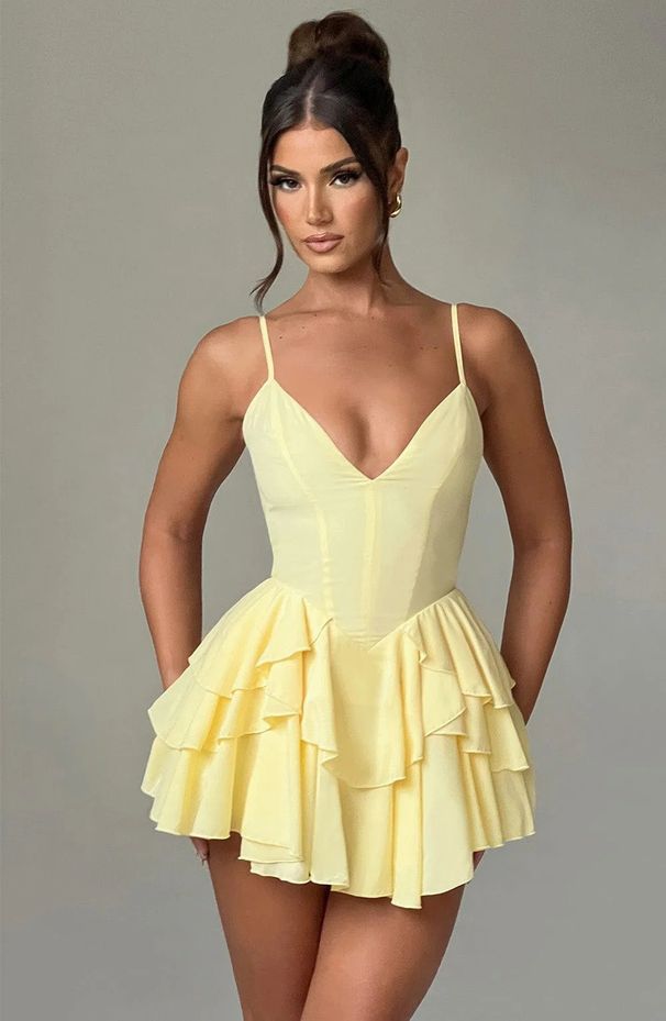 European And American Style Women's Clothing 2024 New French Sexy Deep V Backless Ruffle Strap High-end Dress For Women_ecoleips.com
