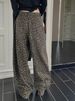 American Retro Leopard Print High-waisted Denim Wide-leg Pants, Loose And Slimming, Floor-length Trousers_ecoleips.com