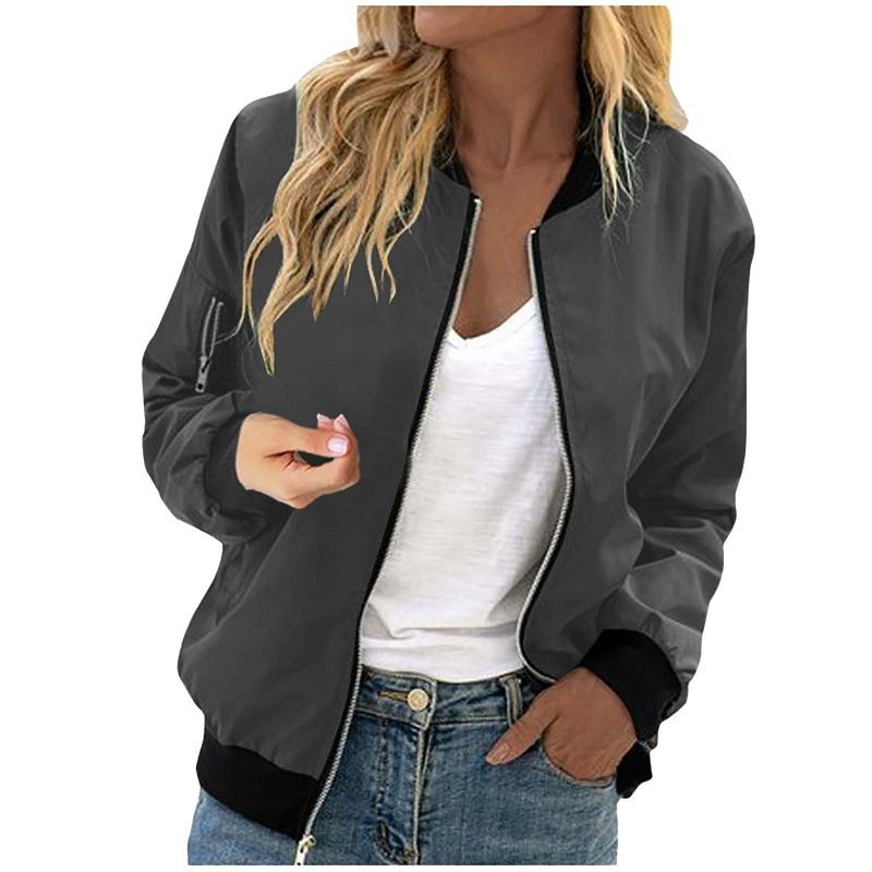 Women's Clothing Spring/Summer New Casual Jacket, Solid Color Fashion Zipper Cardigan Baseball Jacket_ecoleips.com