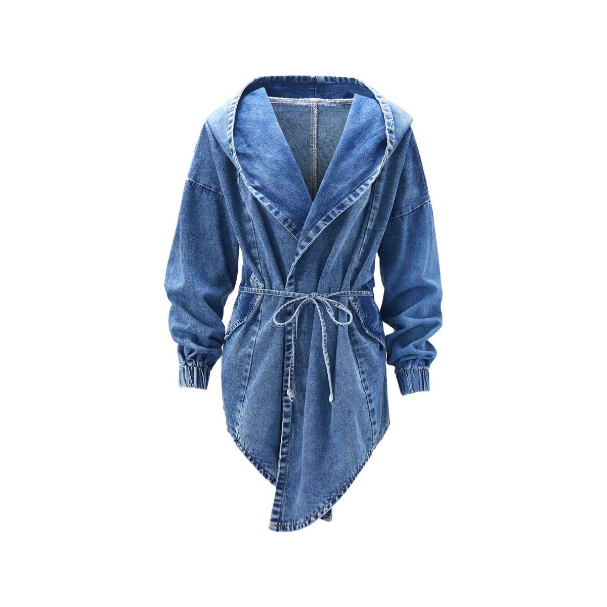 Women's Clothing Spring And Autumn New Waist Denim Windbreaker Long Sleeved Denim Women's Jacket Of The Cardigan Mid Length Cape 6331_ecoleips.com
