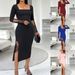 Women's Clothing Women's Bodycon Dress Lace Trimmed Slit Solid Color For Formal & Casual For Women Elegant Slimming_ecoleips.com