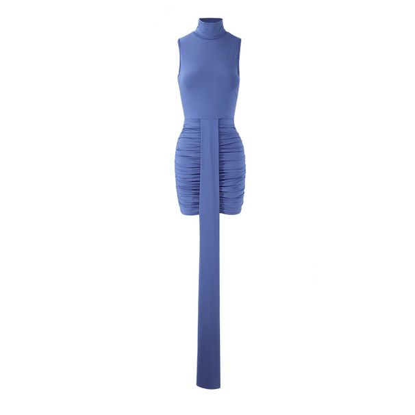 Women's Clothing Women's High Neck Sleeveless Slim Fit Pleated Ribbon Dress European American Style Fashion Trend_ecoleips.com
