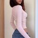 Women's Solid Color Short Slim Fit Base Layer Sweater Round Neck Button Design_ecoleips.com