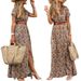 2020EBAY WISH Women's Fashion Bohemian V-neck Floral Dress Short Sleeve European And American Style_ecoleips.com
