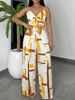 Women's Casual Vacation Two Piece Set Camisole Top And Pants Printed Lining_ecoleips.com