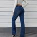 Women's Clothing Retro Blue High Waist Slim Flared Jeans For Women Spring And Autumn Petite Horseshoe Pants Elastic Raw Edge Lengthened Pants_ecoleips.com