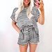 Women's Clothing Summer Round Neck Pullover Set Short Sleeve Drawstring Shorts Striped New Arrival_ecoleips.com