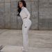 Stretch Zip Detail Ribbed Crop Top & Lounge Pant Set - Comfort Streetwear For Women (White/Black, S/M/L)_ecoleips.com