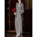 Summer Old Money Style Women's Fashion Shirt And Pants Two Piece Set Loose Fitting Slimming Gray Long Sleeved_ecoleips.com