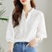 K V-neck White Blouse For Women With Seven-eighths Sleeves, New Embroidered Top With A Mature Temperament And A Light Shirt_ecoleips.com