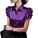 Women's Clothing Summer Satin Ruffle Short Sleeve Shirt Blouse Solid Color For Women For Formal & Casual For Women_ecoleips.com