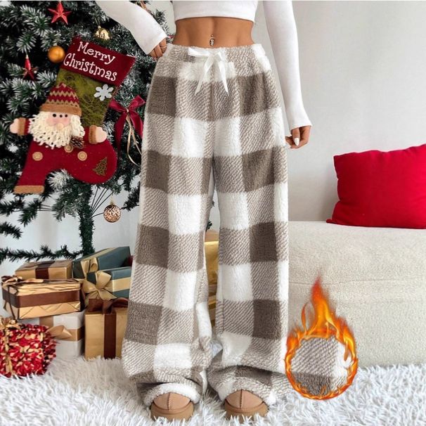 Pajama Pants For Women Fuzzy Pack Long Fleece Buffalo Plaid Pj Bottoms Soft Drawstring Lounge Sleepwear_ecoleips.com