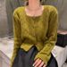 Women's Square Neck Knit Cardigan Thin Long Sleeve Open Front Sweater Casual Short Top Trendy Fashion_ecoleips.com