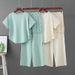 Women's Elegant Two Piece Set Solid Color Knitted Short Sleeve Top And Lace Casual Pants Spring Summer Outfit_ecoleips.com