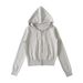 Women's Knitted Hooded Zip-Up Long Sleeve Sweatshirt - Short Length With Pockets & Drawstring - Casual Streetwear Pullover_ecoleips.com