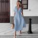 Summer Women's V Neck Dress Pure Cotton Loose Comfortable Long Solid Color New_ecoleips.com