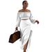 Women's Clothing Sexy Wrapped Chest Big Skirt Lantern Sleeve Two-Piece_ecoleips.com