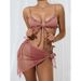 's New Women's Swimsuit Is A Solid Color Halter-neck Tie Bikini Three-piece Set, High-waisted Mesh Two-piece_ecoleips.com