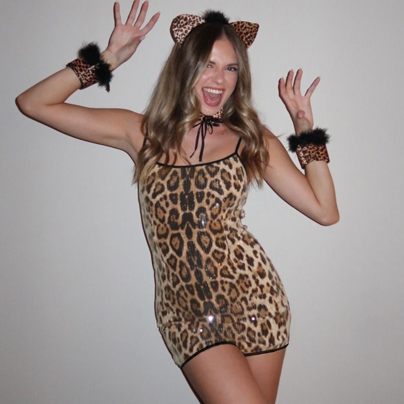 Leopard Print Sequin Halter Jumpsuit – Sexy Backless Romper With High Waist (S-L, Stretchy Poly-Spandex Blend)_ecoleips.com