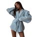 Women's Oversized Yellow Satin Blazer, Waist Tie V-Neck Long Sleeve Open Front Jacket, Elegant Shoulder Pad Casual Outerwear For Daily Commute Party,_ecoleips.com