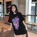ng2510292 2026 Summer New Korean Style Loose Abstract Round Neck Black Top, Mid-Length Short Sleeve T-Shirt For Women, Internet_ecoleips.com