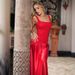 New Fashion Banquet Slim Fit Sexy Solid Color U-Neck Patchwork Vest Long Skirt Dress_ecoleips.com