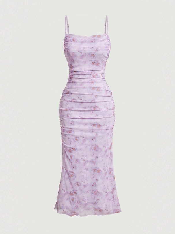 Women's Clothing Spring Floral Suspender Skirt Waist Slim Dress_ecoleips.com