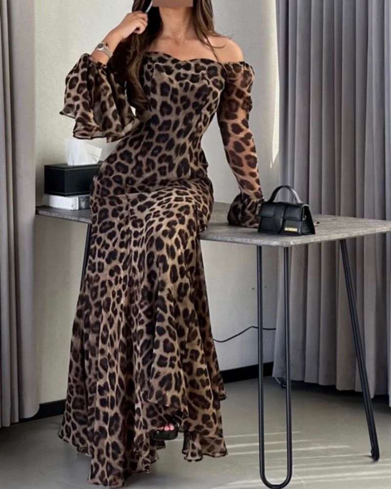Women's Clothing Autumn And Winter Sexy Chiffon Watermark Leopard Dance Dress_ecoleips.com
