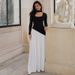 Foreign Trade Women's 2025 Autumn Fashion Sexy Color-Block U-Neck Solid Color Slit Long Sleeve Dress Wholesale_ecoleips.com