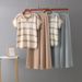 Women's Summer Color-Block Striped Polo Collar Top And Wide Leg Pants Two-Piece Set Casual Fashion Knitwear Short-Sleeved Loose Fit_ecoleips.com