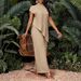 Bohemian Asymmetrical Hem Top & Pants Set – Lightweight Polyester Summer Outfit (Mint Green/Brown/Wine/Beige/Navy, S-XXL)_ecoleips.com