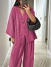 Women's V-Neck Flowy Top & Wide Leg Pants Set – Breathable Loose Fit Outfit For Casual And Chic Style_ecoleips.com