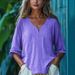Women's Clothing Summer New Casual Loose Fashion Cotton And Linen Long Sleeved V Neck Solid Color Tops_ecoleips.com
