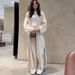 Women's Clothing Summer New Lazy Style Long Split Coat Wide Leg Trousers Casual Suit_ecoleips.com